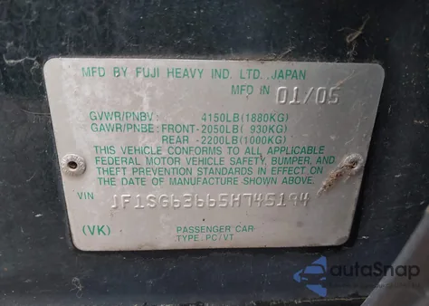 2005 Subaru Forester 2.5X from USA, damaged, VIN JF1SG63665H745194